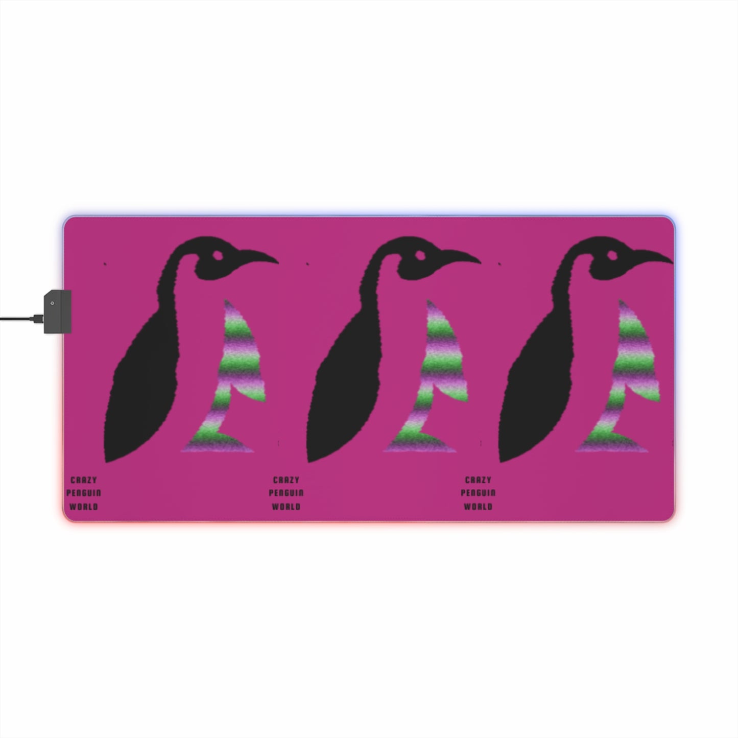 LED Gaming Mouse Pad: Crazy Penguin World Logo Pink