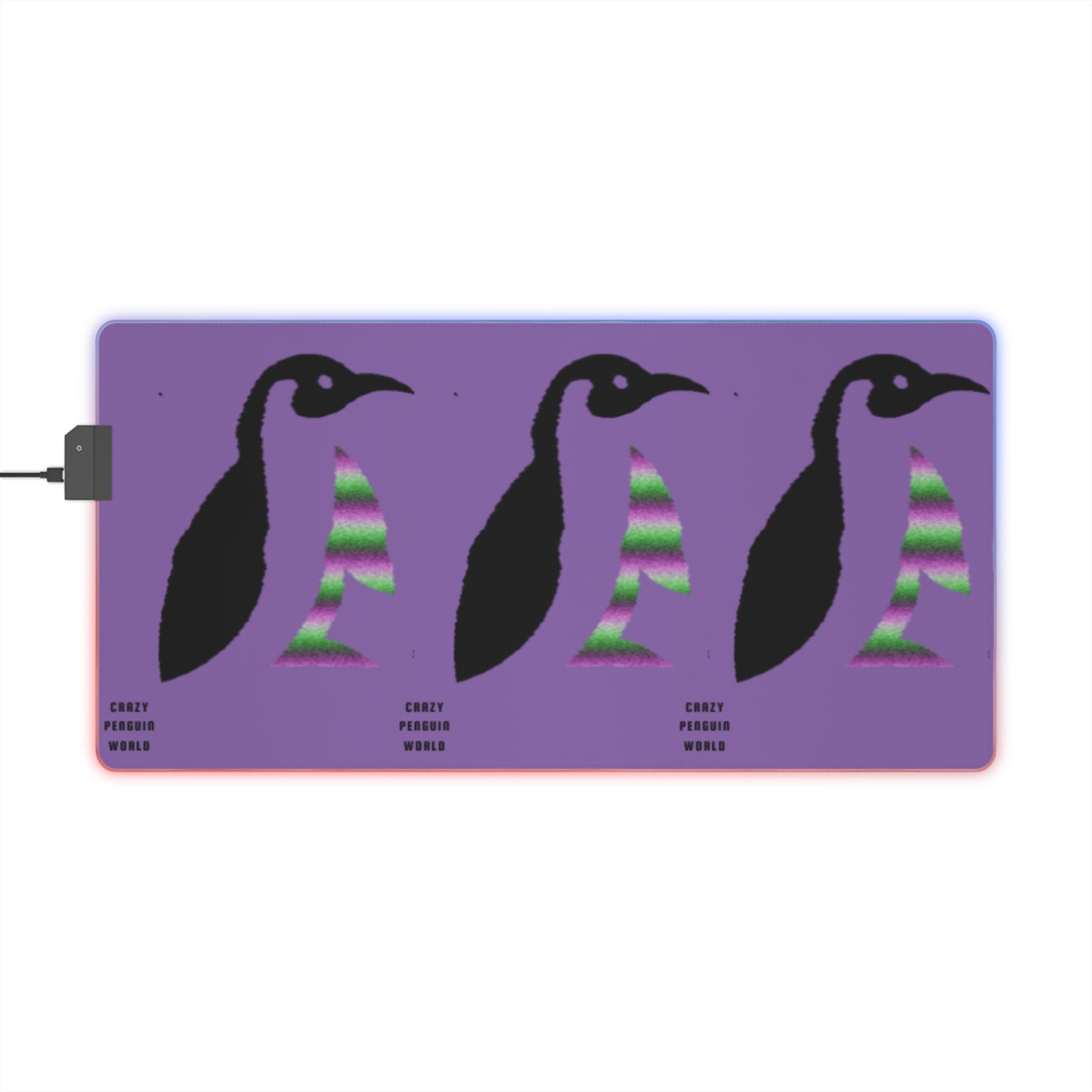 LED Gaming Mouse Pad: Crazy Penguin World Logo Lite Purple