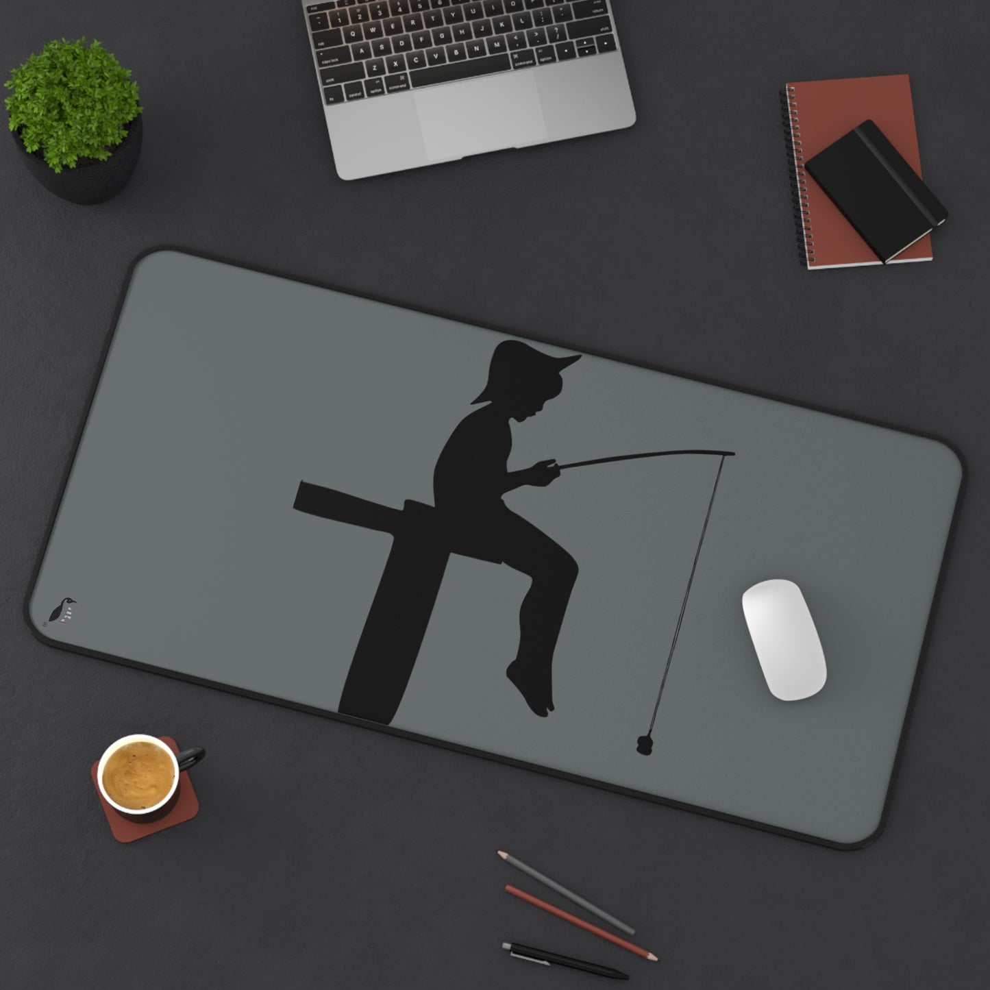 Desk Mat: Fishing Dark Grey