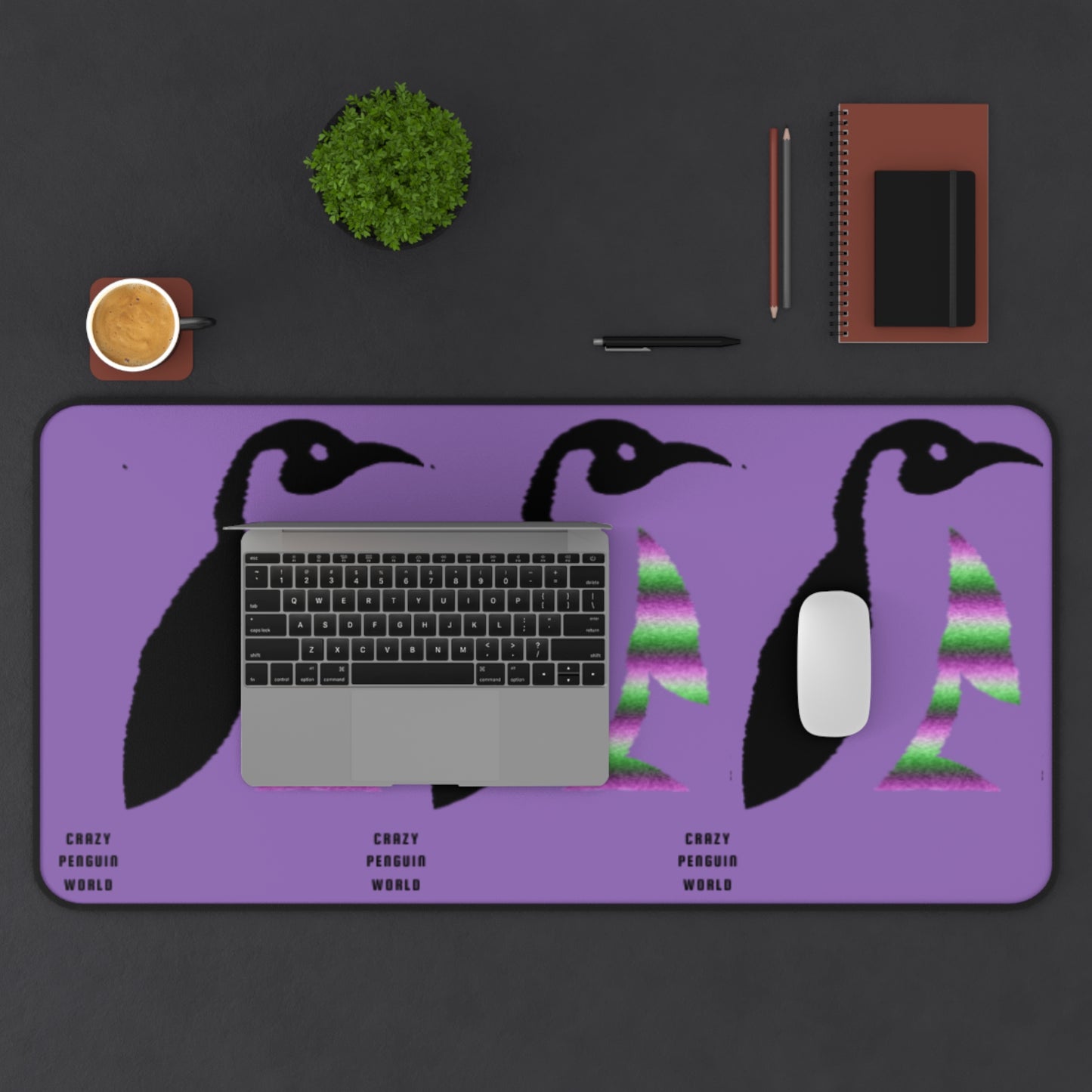 Desk Mat: Crazy Penguin World Logo Lite Purple