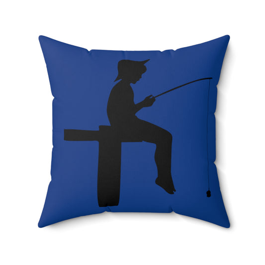Spun Polyester Square Pillow: Fishing Dark Blue