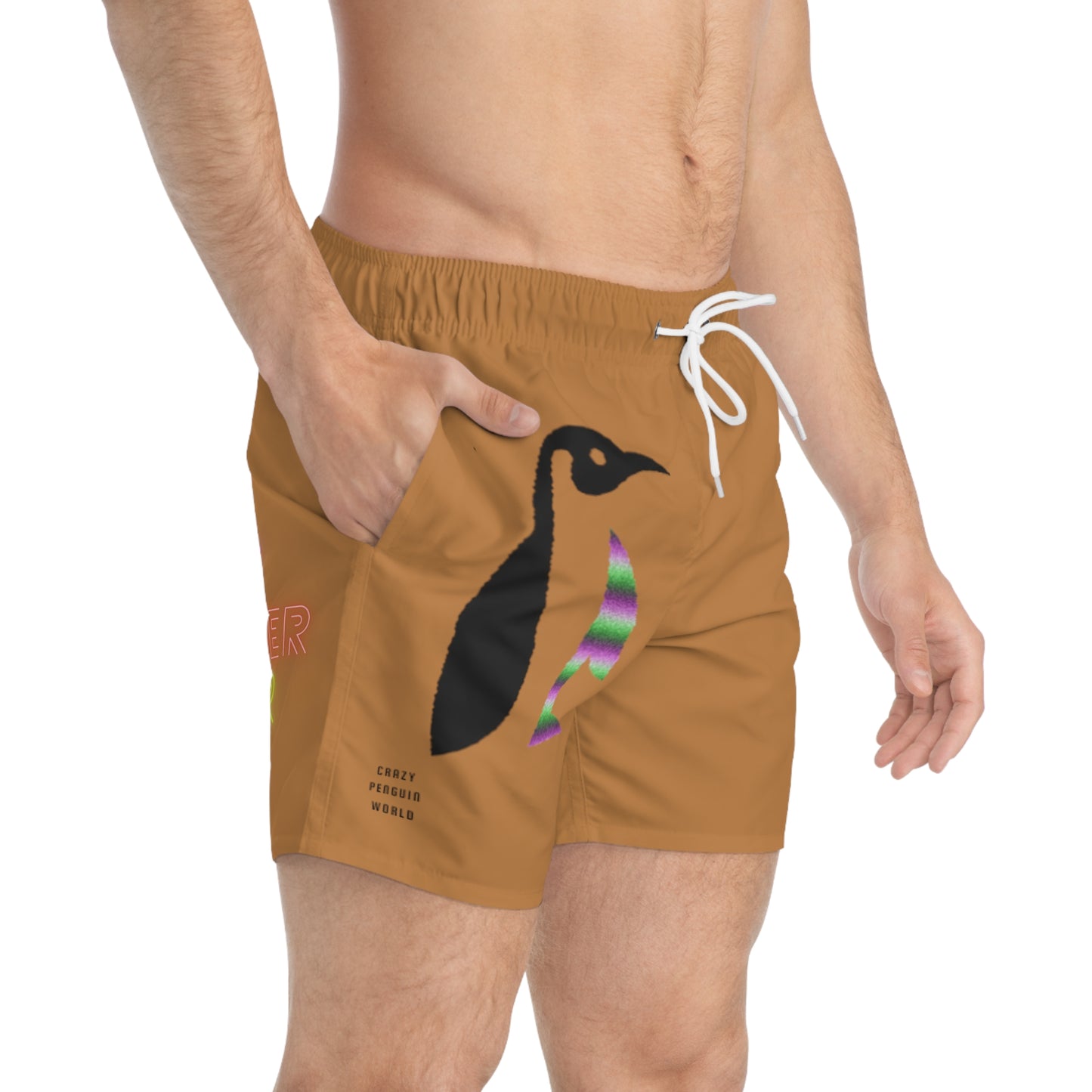 Swim Trunks: Crazy Penguin World Logo Lite Brown