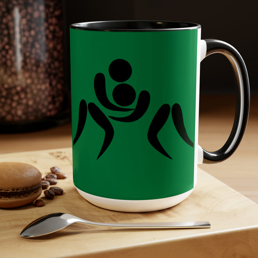 Two-Tone Coffee Mugs, 15oz: Wrestling Dark Green