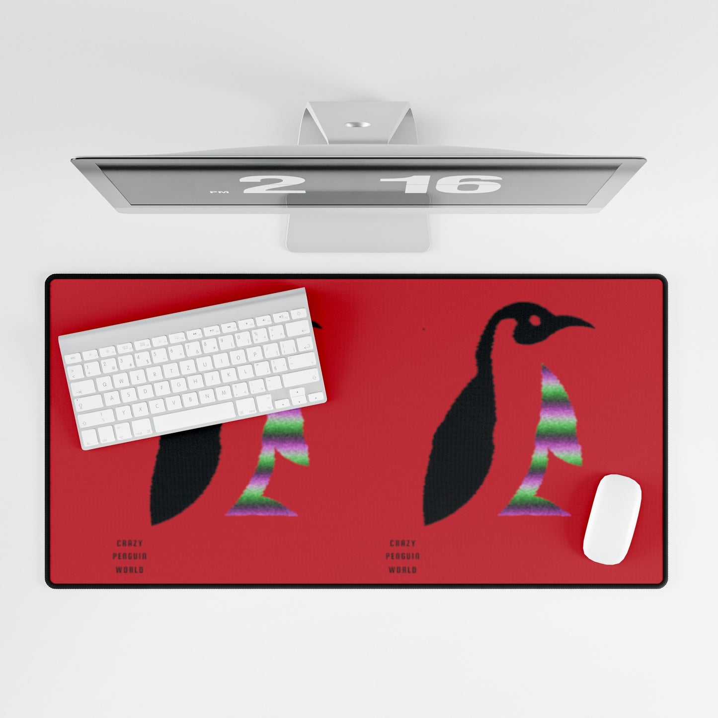 Desk Mats: Crazy Penguin World Logo Dark Red