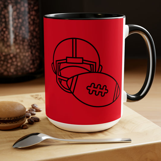 Two-Tone Coffee Mugs, 15oz: Football Dark Red