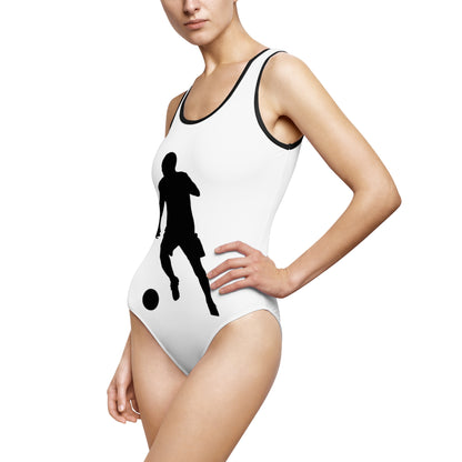 Women's Classic One-Piece Swimsuit: Soccer White