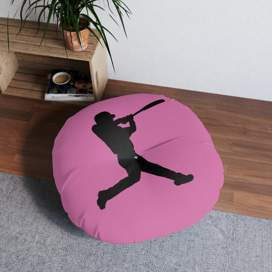 Tufted Floor Pillow, Round: Baseball Lite Pink