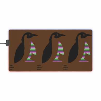 LED Gaming Mouse Pad: Crazy Penguin World Logo Brown