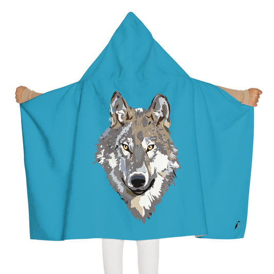 Youth Hooded Towel: Wolves Turquoise