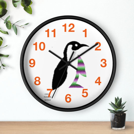 Wall clock: Crazy Penguin World Logo Orange