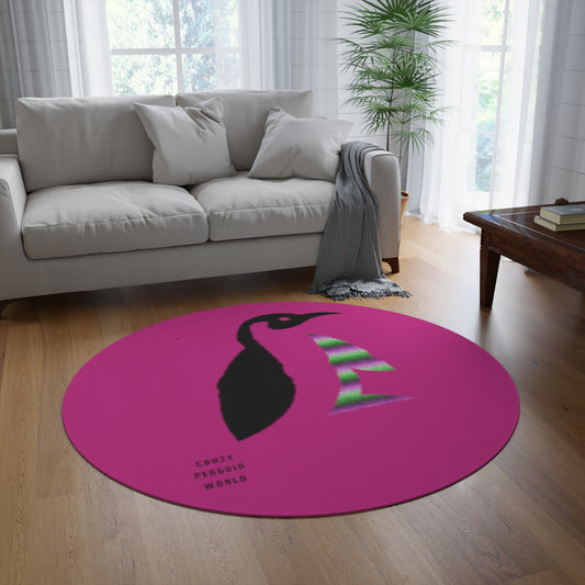 Round Rug: Crazy Penguin World Logo Pink