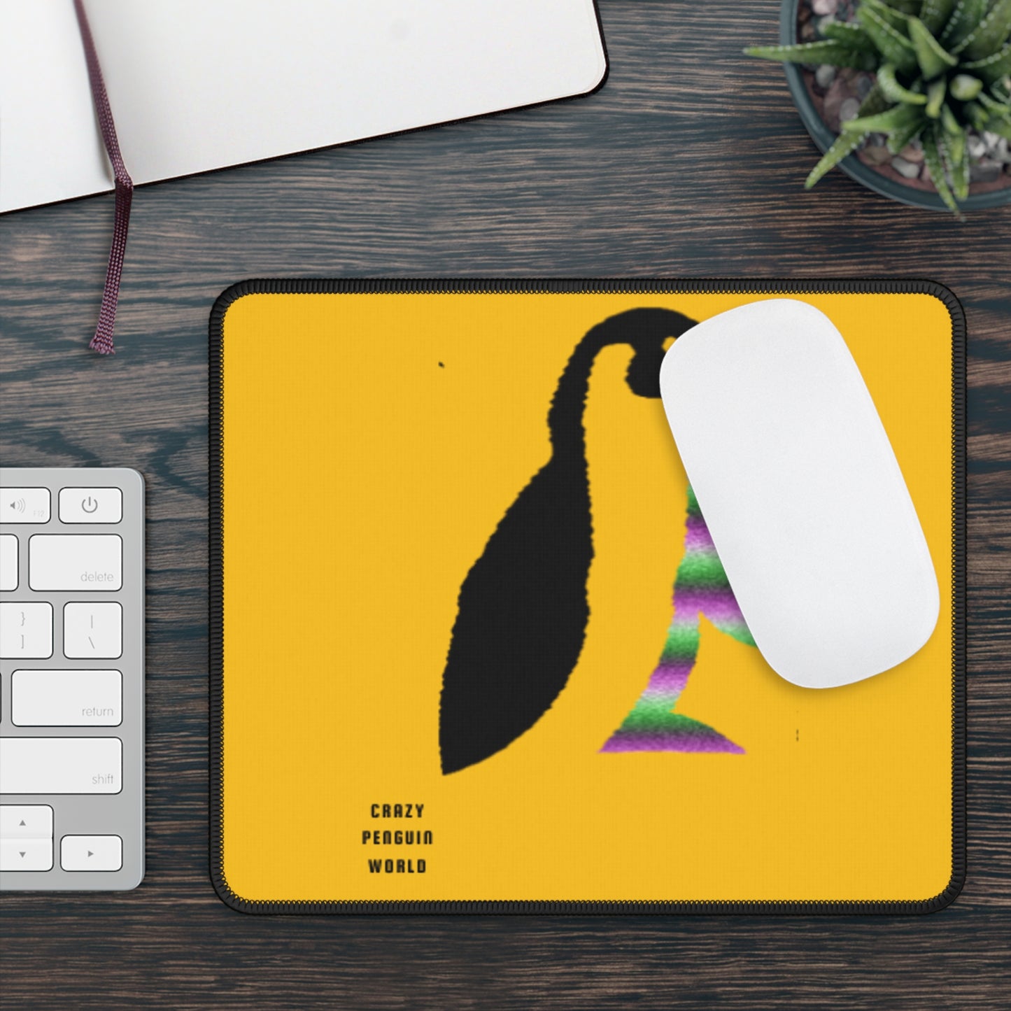 Gaming Mouse Pad: Crazy Penguin World Logo Yellow