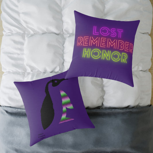Spun Polyester Pillow: Crazy Penguin World Logo Purple
