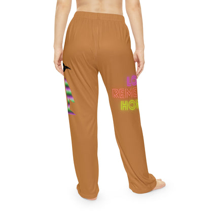 Women's Pajama Pants: Crazy Penguin World Logo Lite Brown