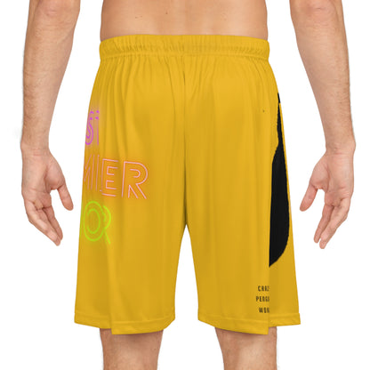 Basketball Shorts: Crazy Penguin World Logo Yellow