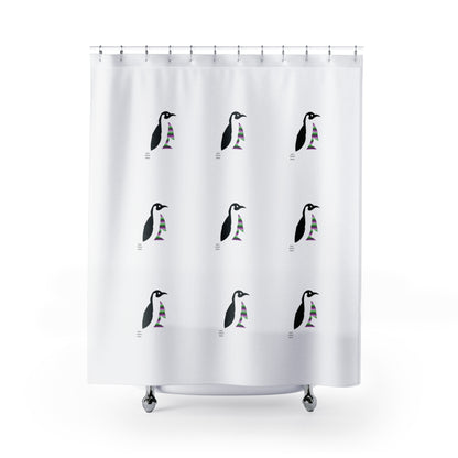 Shower Curtains: #2 Crazy Penguin World Logo White