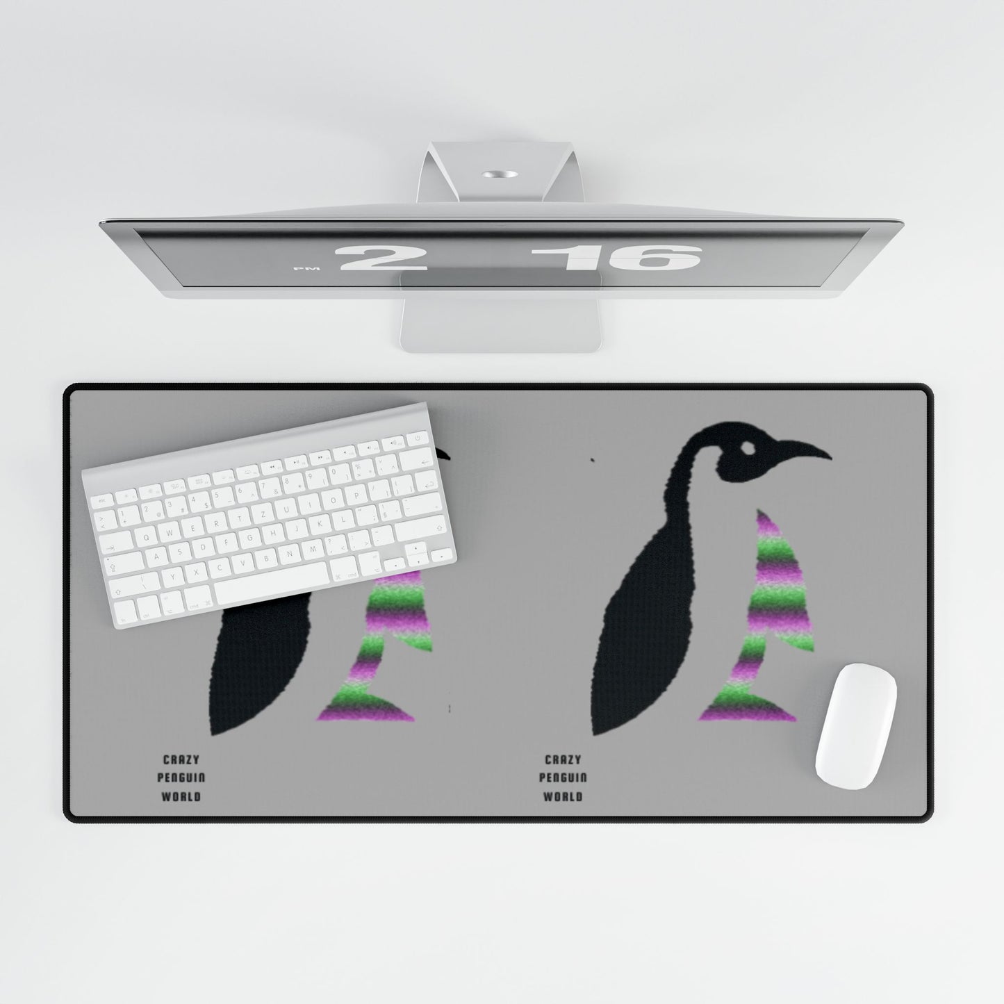 Desk Mats: Crazy Penguin World Logo Lite Grey