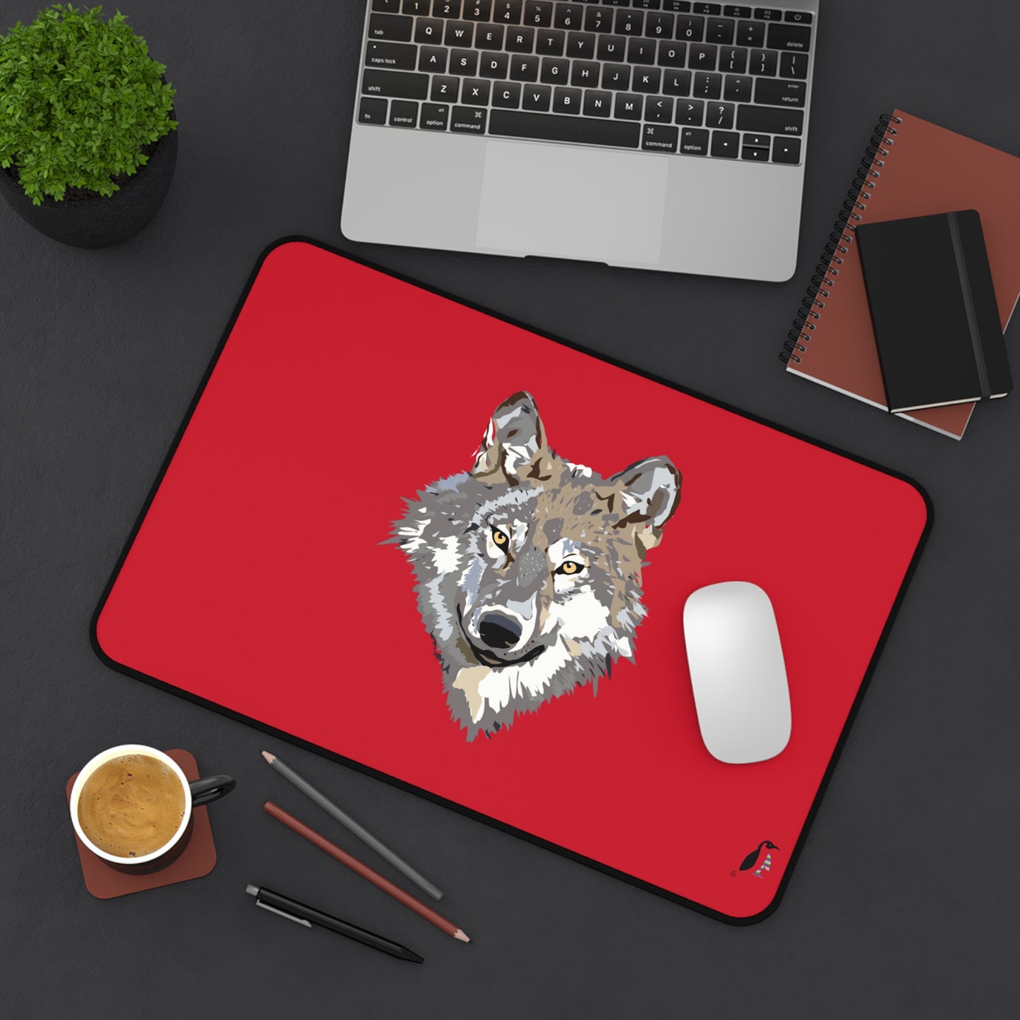 Desk Mat: Wolves Dark Red