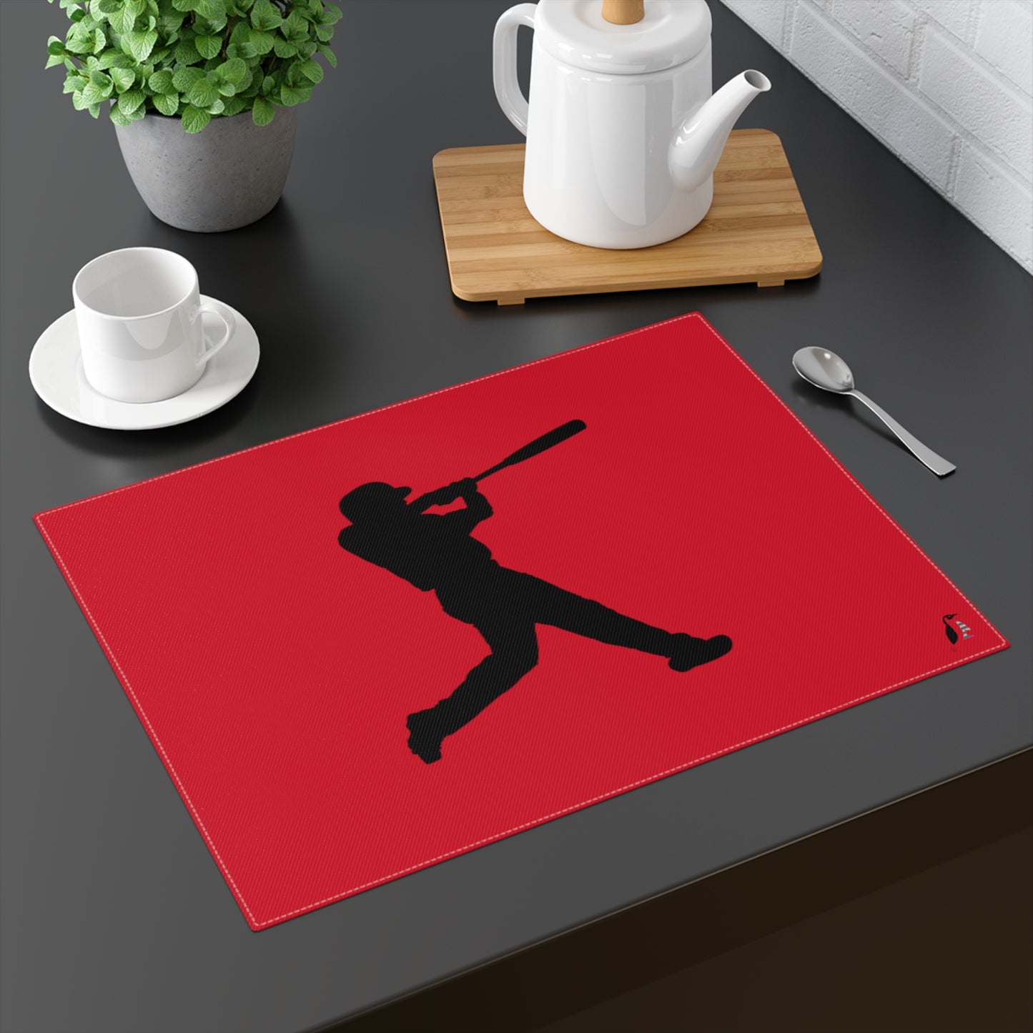 Placemat, 1pc: Baseball Dark Red