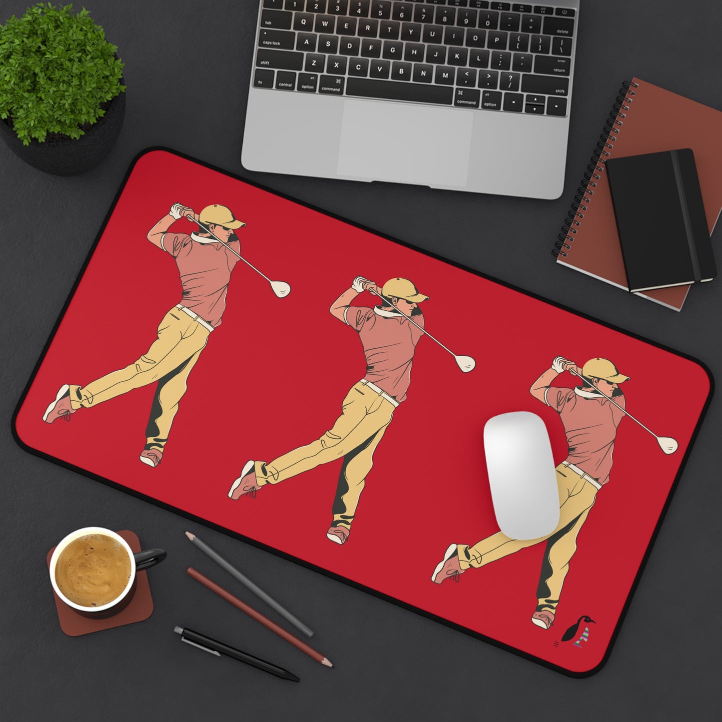 Desk Mat: Golf Dark Red