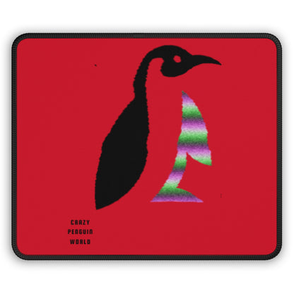 Gaming Mouse Pad: Crazy Penguin World Logo Dark Red