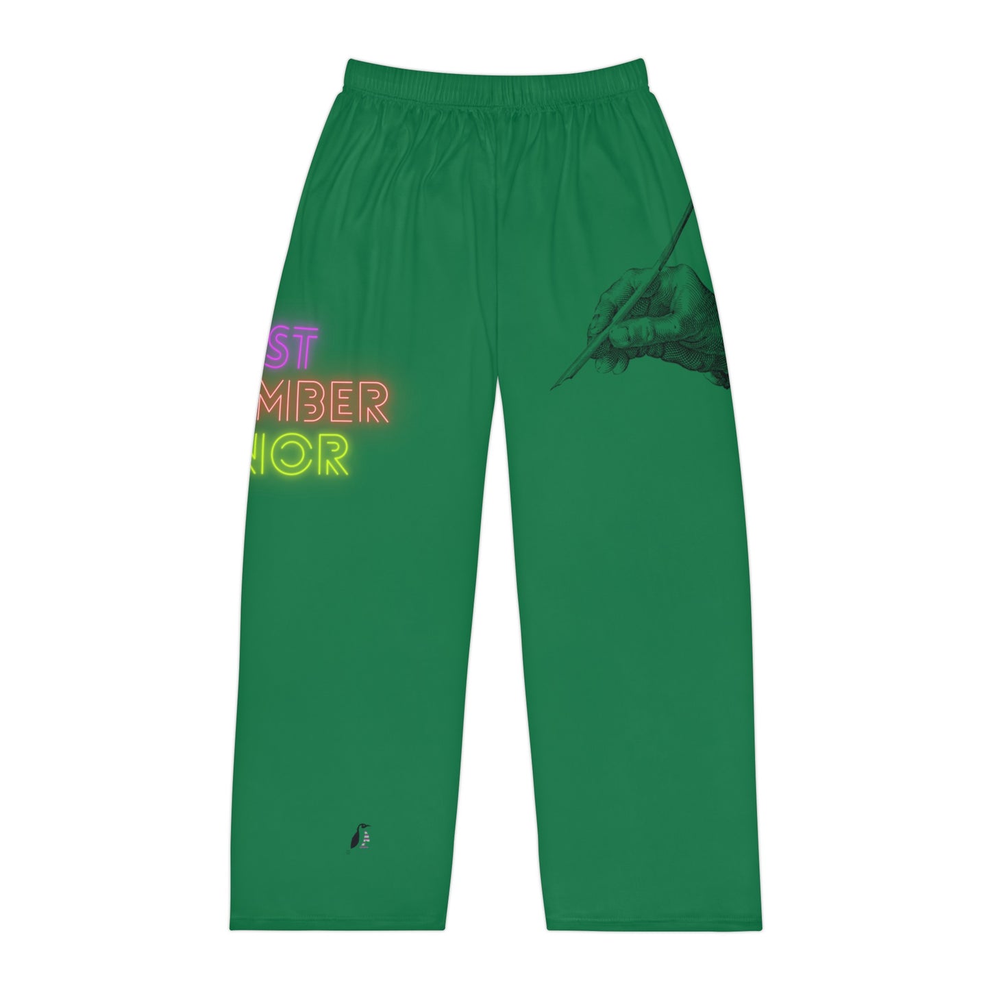 Men's Pajama Pants: Writing Dark Green