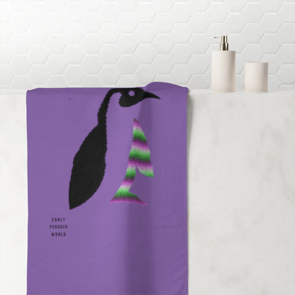 Mink-Cotton Towel: Crazy Penguin World Logo Lite Purple