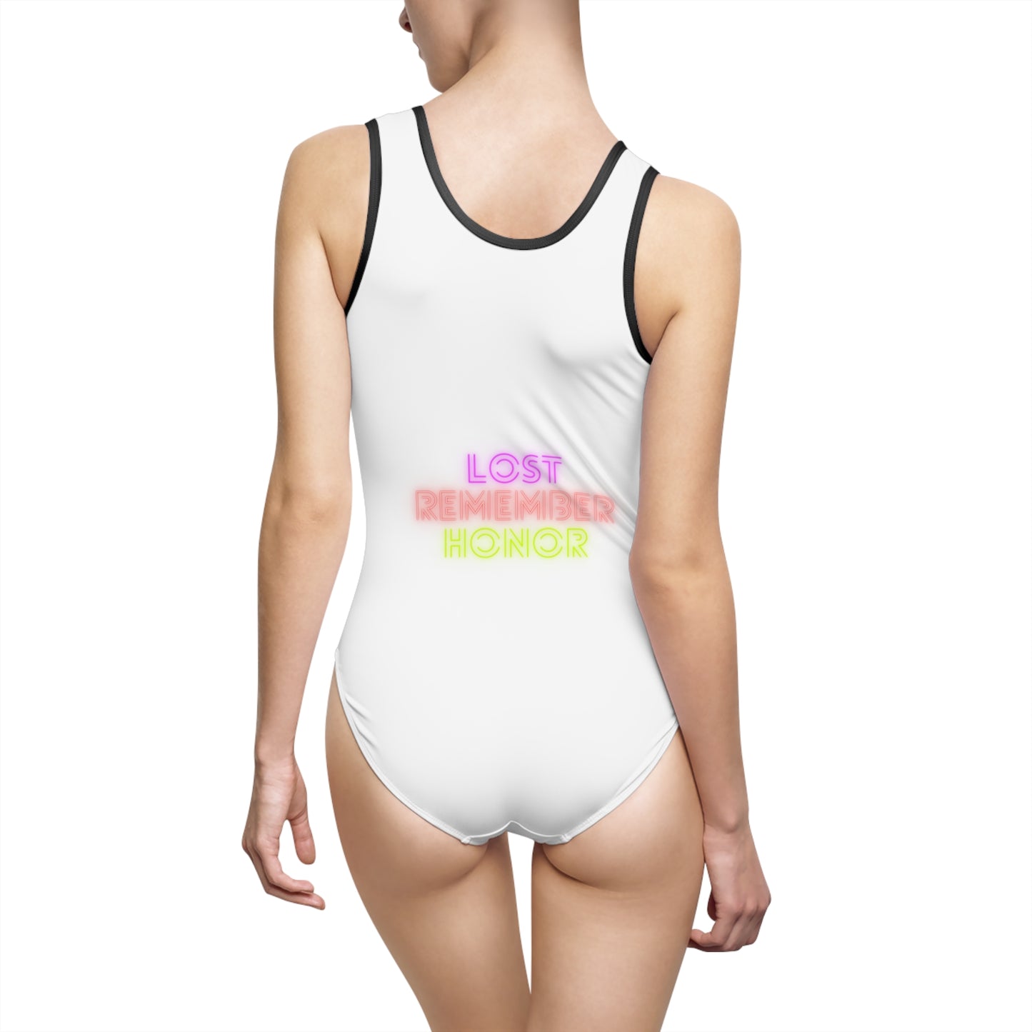 Women's Classic One-Piece Swimsuit: Crazy Penguin World Logo White