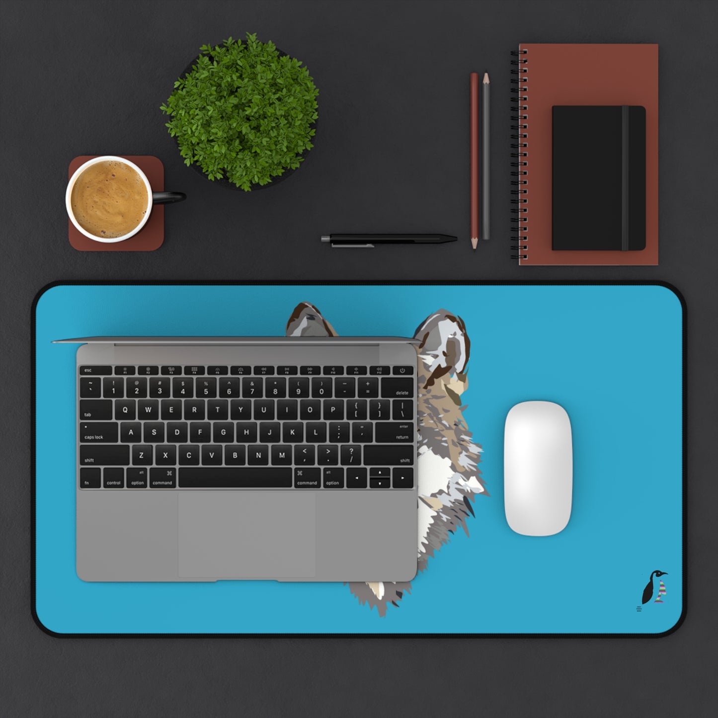 Desk Mat: Wolves Turquoise