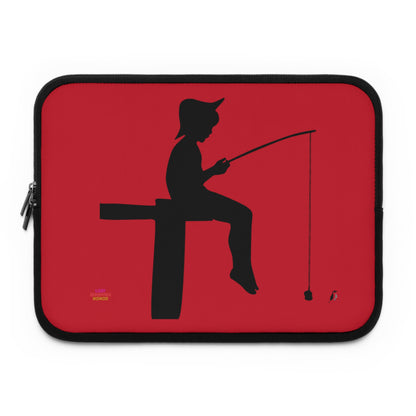 Laptop Sleeve: Fishing Dark Red