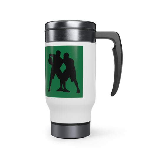 Stainless Steel Travel Mug with Handle, 14oz: Basketball Dark Green