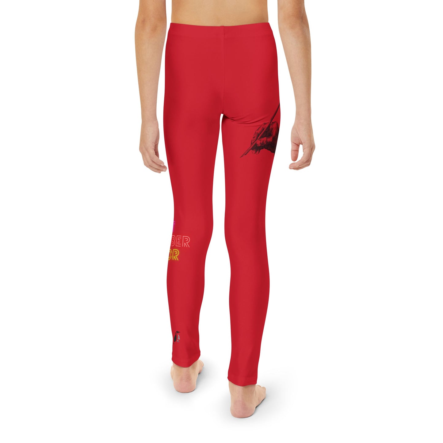 Youth Full-Length Leggings: Writing Dark Red