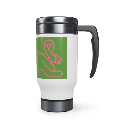Stainless Steel Travel Mug with Handle, 14oz: Fight Cancer Green