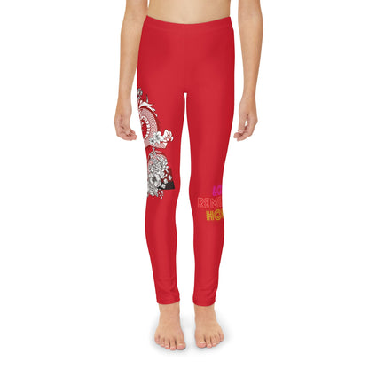 Youth Full-Length Leggings: Dragons Dark Red