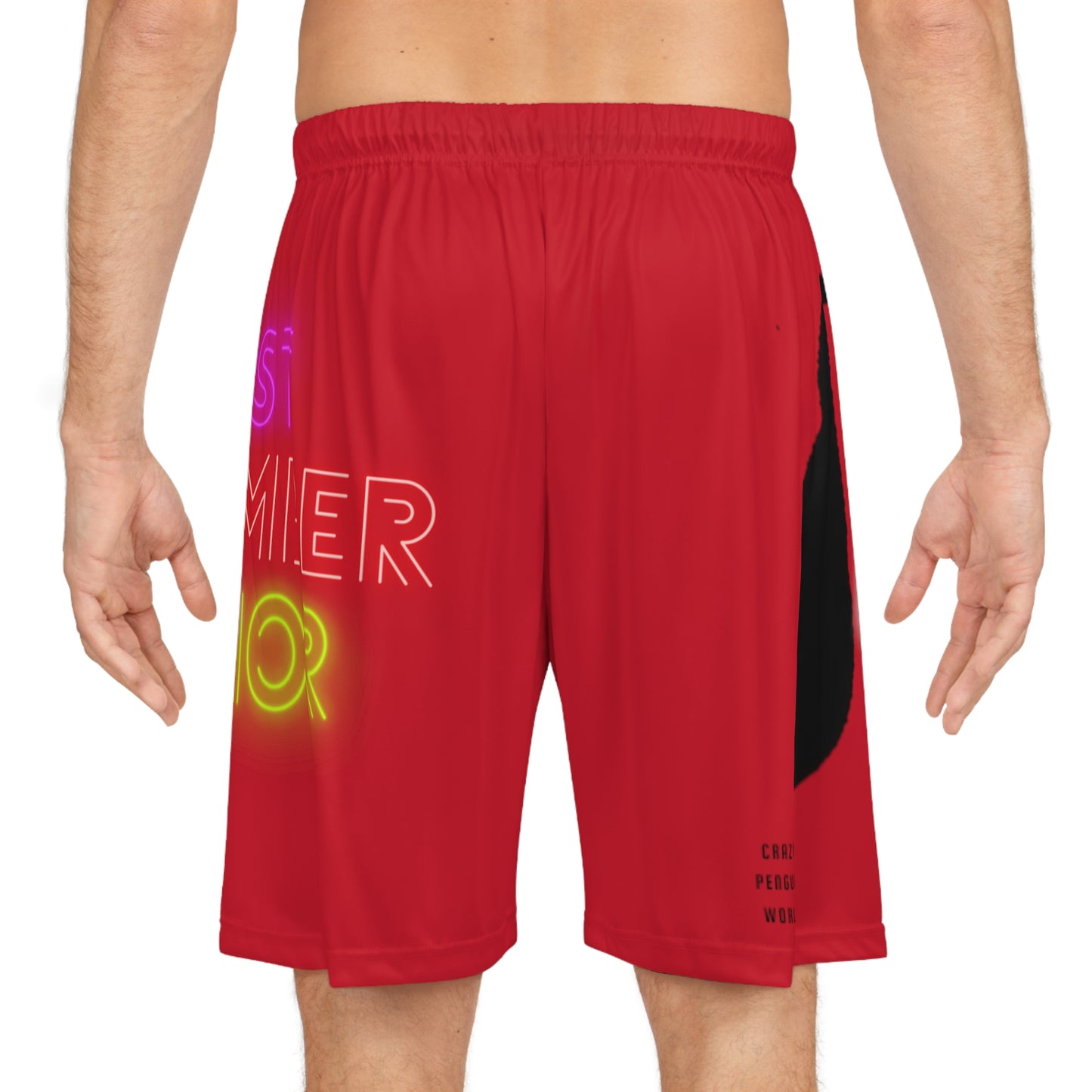 Basketball Shorts: Crazy Penguin World Logo Dark Red