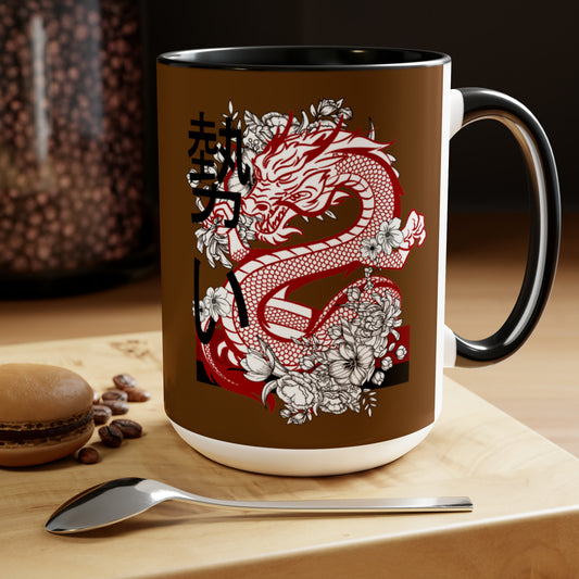 Two-Tone Coffee Mugs, 15oz: Dragons Brown