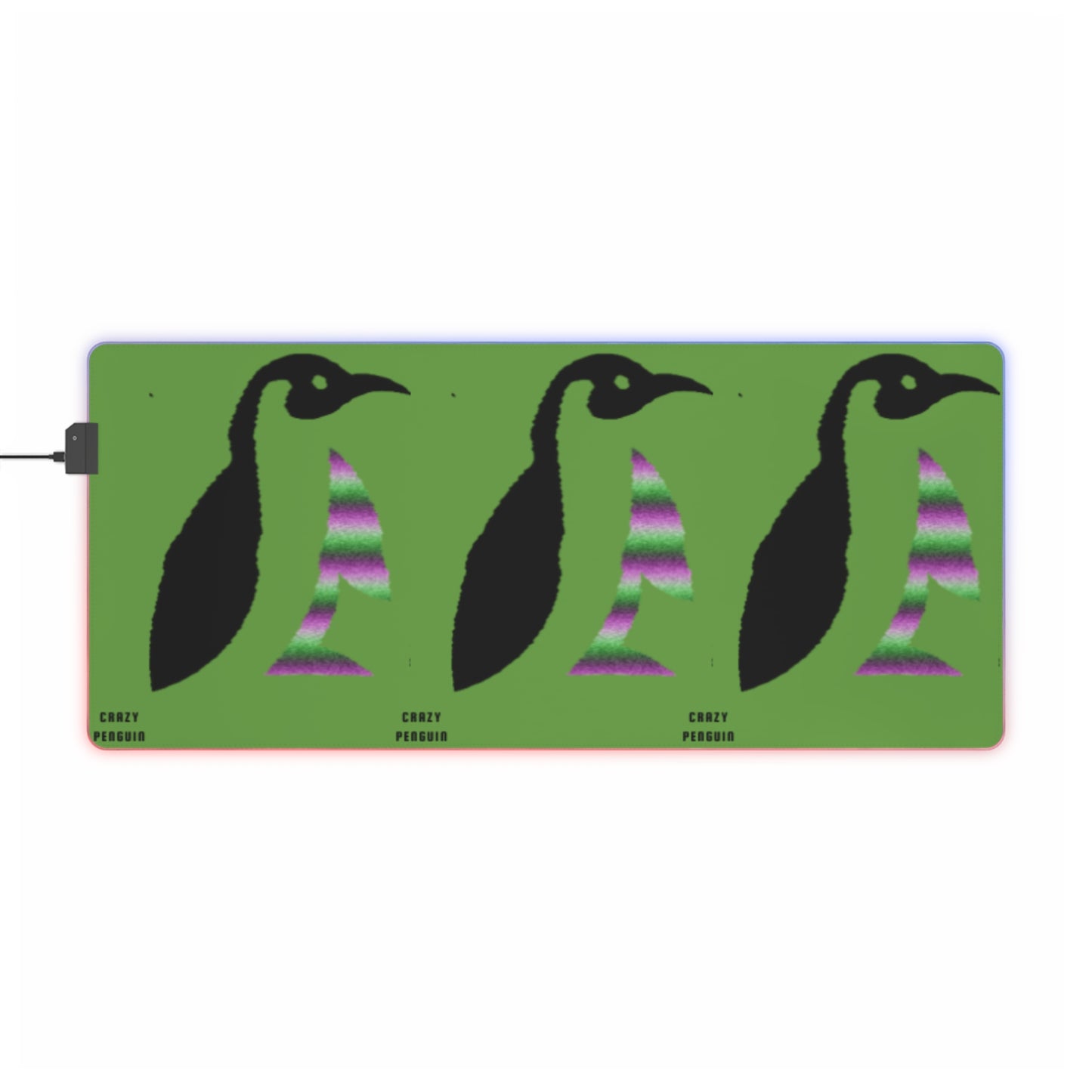 LED Gaming Mouse Pad: Crazy Penguin World Logo Green