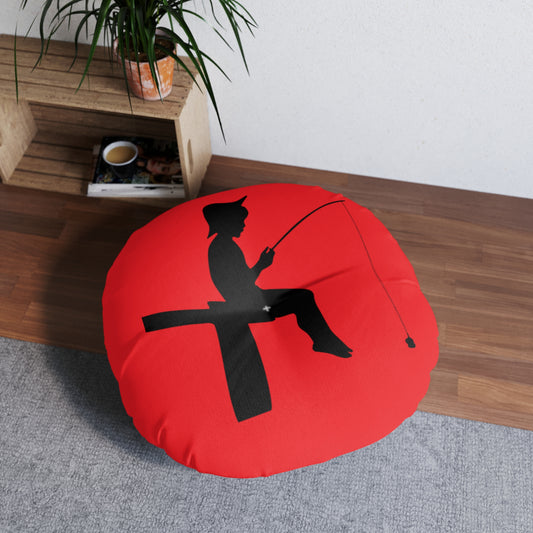 Tufted Floor Pillow, Round: Fishing Red