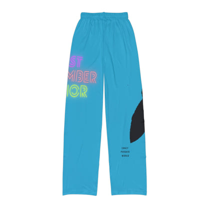 Kids Pajama Pants: Crazy Penguin World Logo Turquoise