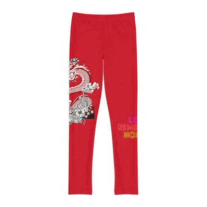 Youth Full-Length Leggings: Dragons Dark Red