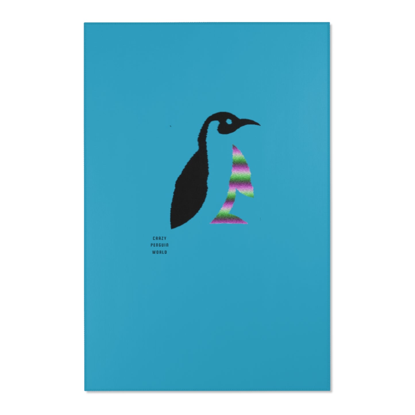 Area Rug (Rectangle): Crazy Penguin World Logo Turquoise
