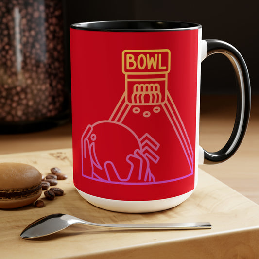 Two-Tone Coffee Mugs, 15oz: Bowling Dark Red