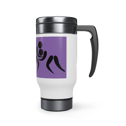 Stainless Steel Travel Mug with Handle, 14oz: Wrestling Lite Purple