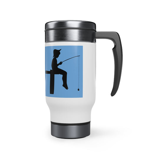 Stainless Steel Travel Mug with Handle, 14oz: Fishing Lite Blue