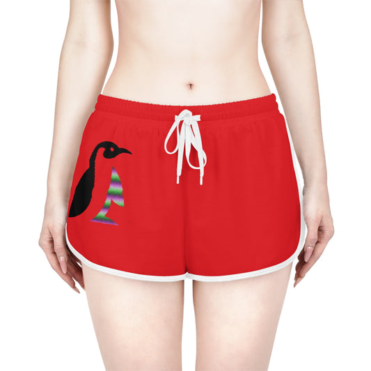 Women's Relaxed Shorts: Crazy Penguin World Logo Red