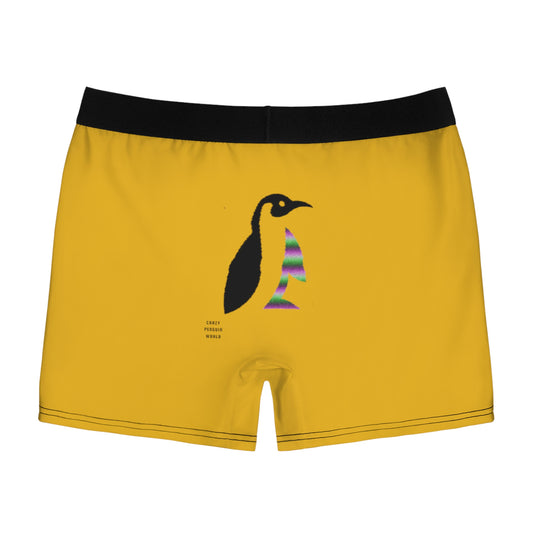 Men's Boxer Briefs: Crazy Penguin World Logo Yellow