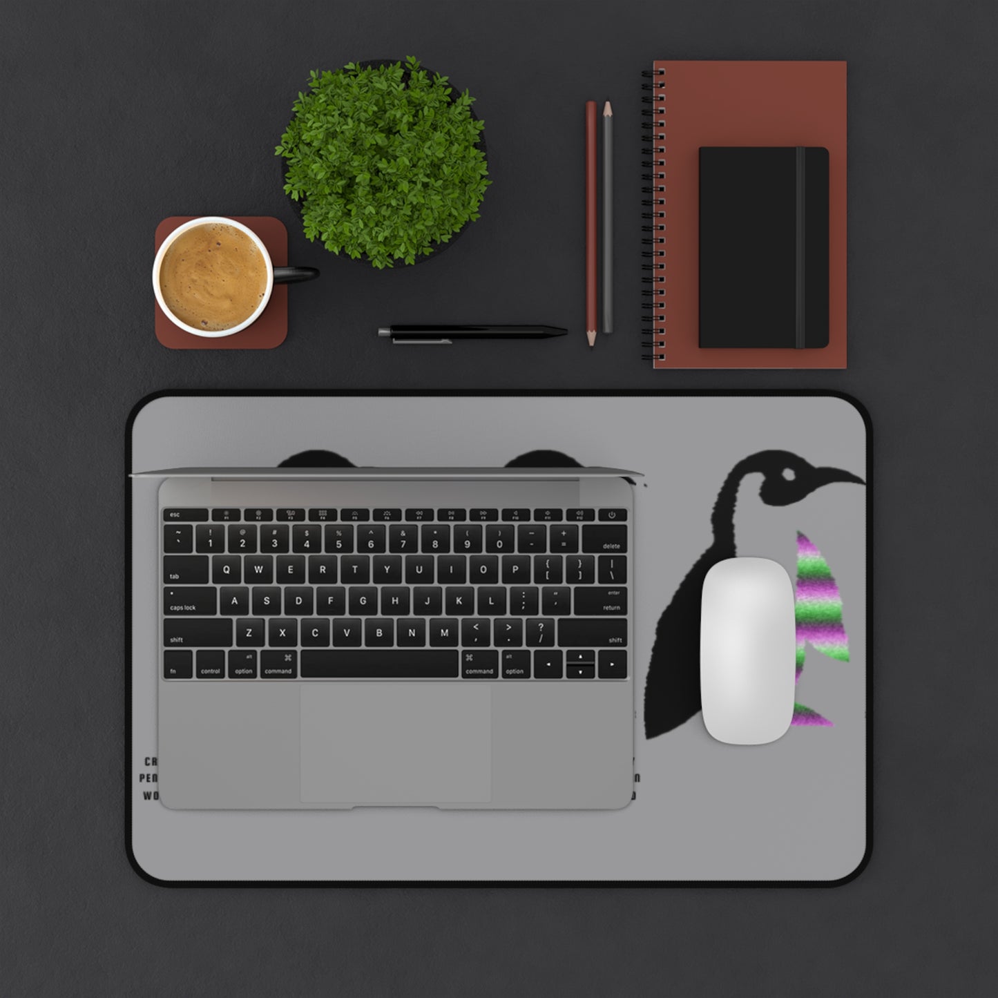 Desk Mat: Crazy Penguin World Logo Grey