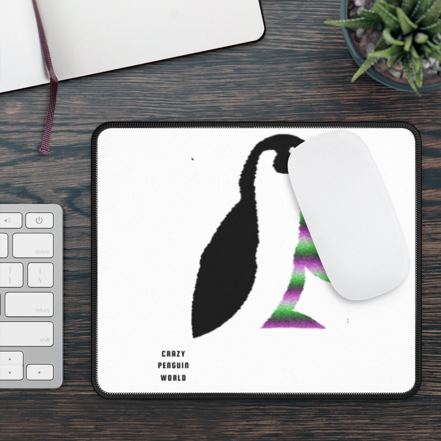 Gaming Mouse Pad: Crazy Penguin World Logo White