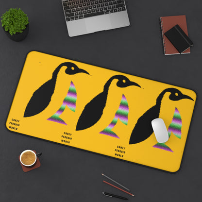 Desk Mat: Crazy Penguin World Logo Yellow