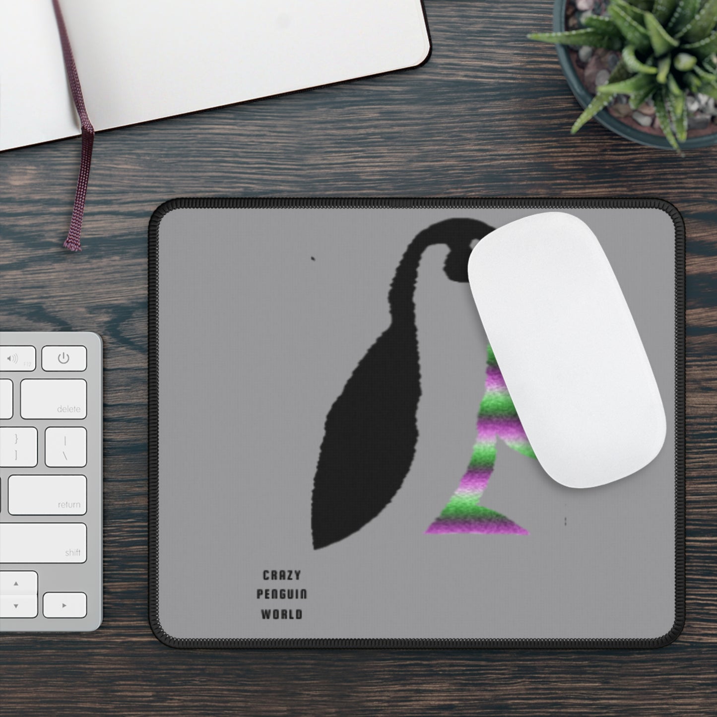 Gaming Mouse Pad: Crazy Penguin World Logo Grey